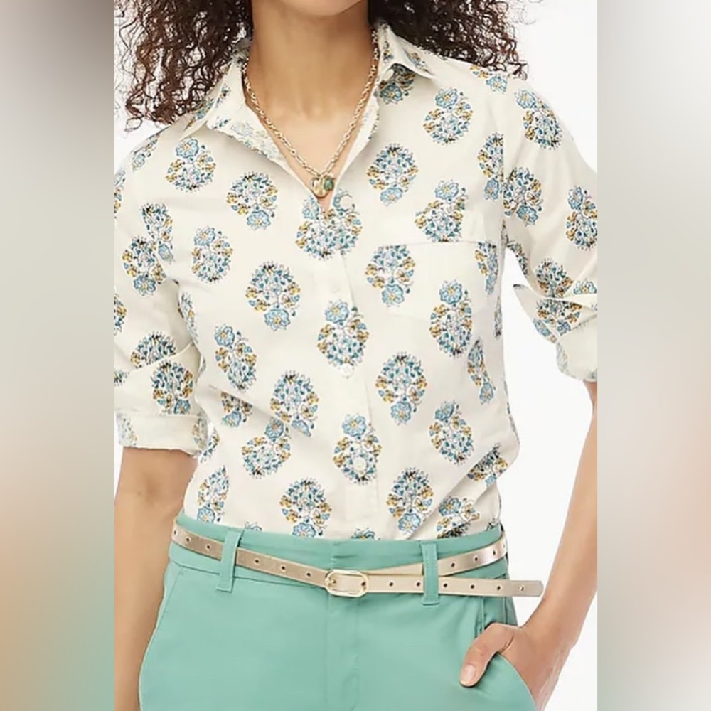 NWOT JCREW Floral print  yellow and blue flowers button down shirt size Medium